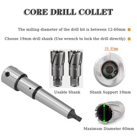 Ring Cutting Shaft, Weldon MT3 Shank to 3/4", Drill Press Extension Adapter (Morse 3 Cone) for Magnetic/Radial Drill/Bench/Lathe/Vertical