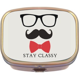 Glasses Moustache Bowtie Brass Rectangle Pill Box