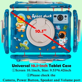 Kwamaz 10.1 inch Android Tablet Case for Onn 10.1, ApoloSign EM101A,WDYQJE A55,TECLAST P30,CZZ C10,Freeski Lville HiGrace Plimpton, Silicone Cover 10'' with Strap 360 Rotating Handle Stand, Blue