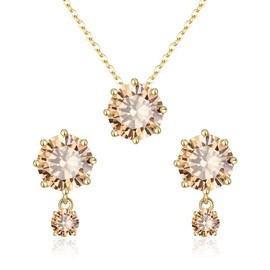 EleQueen Wedding Bridal Costume Jewelry Set for Bride Bridesmaid, Cubic Zirconia Pendant Necklace Earrings Set for Women Brown Gold-Tone