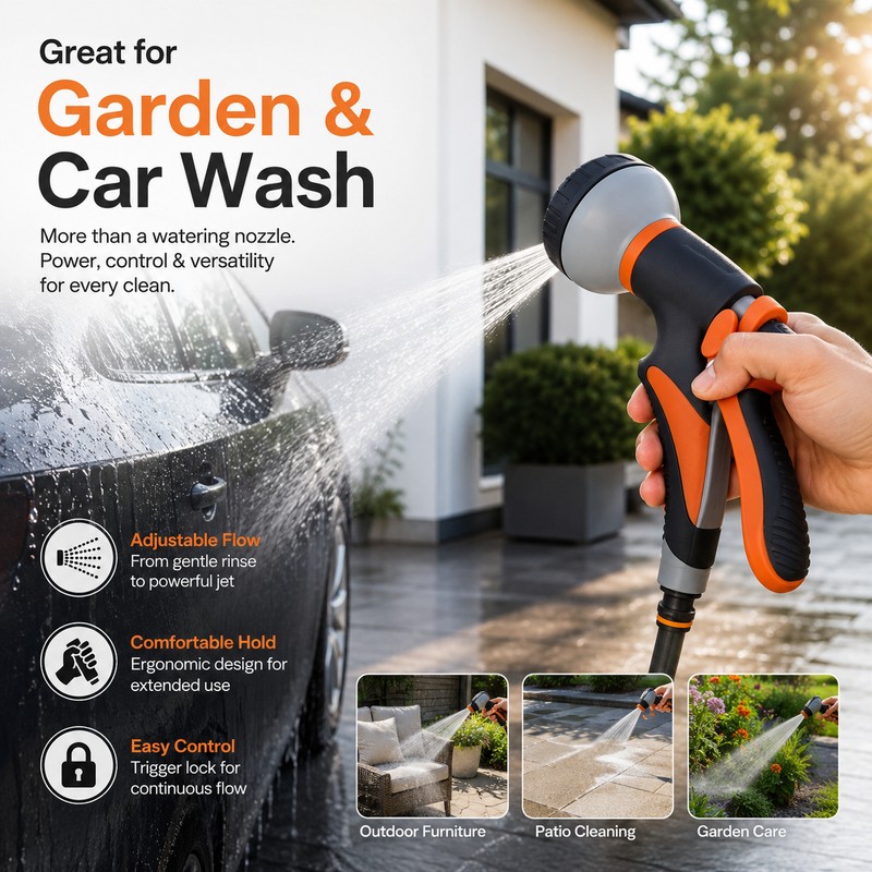 Adjustable Garden Hose Nozzle for Watering & Car Wash –