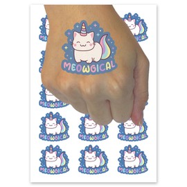 Meowgical Cat Unicorn Temporary Tattoo Water Resistant Fake Body Art Set Collection - 54 1" Tattoos (1 Sheet)