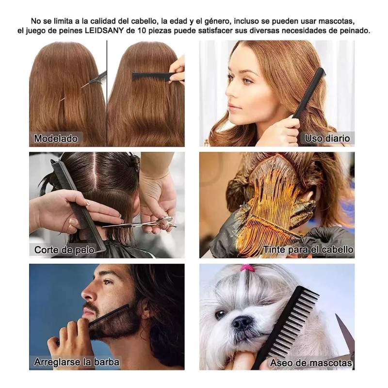 Lecute 10 Peines Peluqueria Estetica Profesional Peinado Barber Set