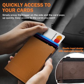GIGIGO Wallet for Men, Mens Minimalist Wallet 9-12 Cards, Slim Compact Wallet with Money Clip & ID Window, RFID Blocking Smart Pop Up Card Wallet, Great Gifts（Burnt Umber）