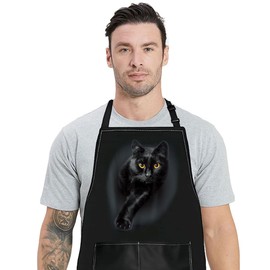 WZMPA Black Cat Aesthetic Grilling Apron Black Cat Chef Gift Black Cat Mom Kitchen Apron Black Cat Owner Gift, Black Cat Ap