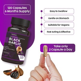 HERBSTONE 120 High Strength Black Garlic Capsules | Black Garlic Capsule for Adults | 1500mg per Capsule | Vegetarian Supplement.