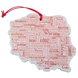 Poland Ornament Wooden Christmas Tree Decoration with Polish Town and City Names, 6 Inches