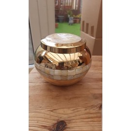 Royal Rapture Urn for Ashes Cremation Memorial Funeral Love Urns|Brass|Mother of Pearl Adult Child Human (Golden Pearl Round, 5 Inches) RMPR01-05