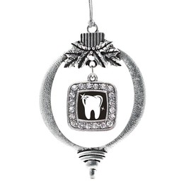 Inspired Silver - Shiny Tooth - Silver Christmas Ornament - Square Charm Christmas Tree Ornament with Cubic Zirconia - Holiday Hanging Decoration