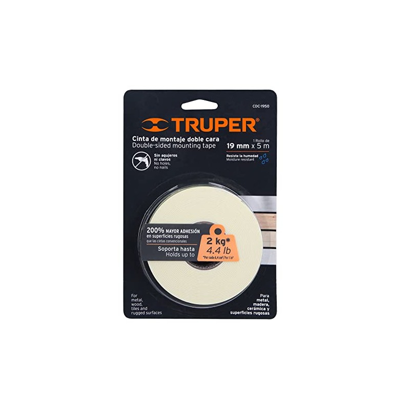 Truper CDC-1950, Cinta doble cara de 19 mm x 5