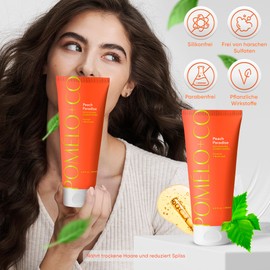 Pomélo+Co. 99.1% Natural, Nourishing Conditioner with Coconut Peach Scent/Conditioner Hair, Conditioner, Hair Care, Hair Care for Dry Hair, 200 ml, Peach Paradise