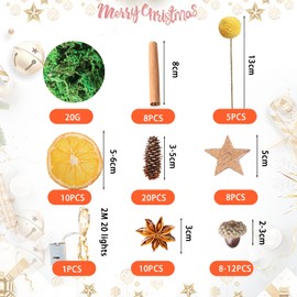 71 Pieces Advent Wreath Decorative Potpourri Christmas Craft Set, Natural Christmas Decoration Cones for Crafts, Advent Wreath Accessories, Fairy Lights, Moss, Cinnamon Sticks, Orange Slices, Dried
