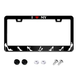 I Love My High Heel License Plate Frame Funny License Plate Frames Aluminum Car Accessories Cover with 2 Holes and Screws 12 x 6 Inch for Front Rear Car Plate Decor for Women Men