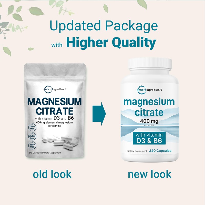 Micro Ingredients Magnesium Citrate 400mg, 240 Capsules | with Vitamin