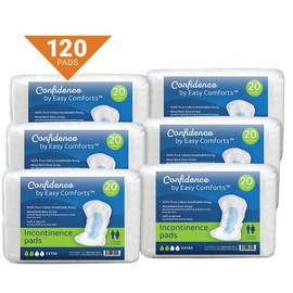 Confidence by Easy Comforts Adult Incontinence Pads Extra Heavy Absorbency, Postpartum Incontinence & Bladder Leak Liners, Leak-Free Protection, Case 120 Count