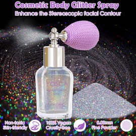 Yosca Body Glitter Spray, 30ML Loose Laser Body Shimmer Powder Holographic Hair Spray Silver Glitter Sparkle Highlighter Makeup Festival Accessorise for Rave Clothes Hair Face Nail Art - Rainy Rainbow