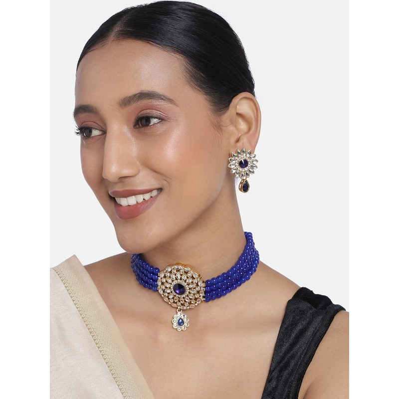 Aheli Kundan Pearl Choker Multi Layered Collar Aretes Set Joyería