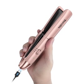 Terviiix Cordless Hair Straightener Portable Size, Max 430°F Mini Hair Straightener & Curler 2 in 1 for Short Hair, Rechargeable Mini Flat Iron for Travel with Argan Oil Infused, 4500mAh Battery