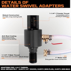 KSEIBI Water Core Bit Adapter, 1-1/4-7 Female, Water Swivel Adapter, Core Bit Connector, Essential Water Well Drilling Equipment, Well Water Drilling Equipment, 619579