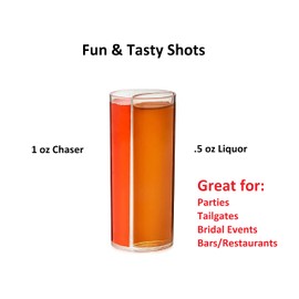 Split Shooters Divided Test Tube Plastic Shot Glasses – Clear Plastic Jager Bomb Chaser Shot Glass Glasses Cups – Fun Unique Glasses for Events Birthday Bachelor Bachelorette Parties - Set of 24