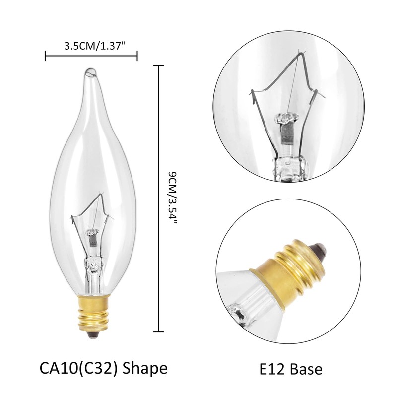 LinMiFo 12-Pack E12 B10 Clear Candelabra Base Bulb, 40W 120V