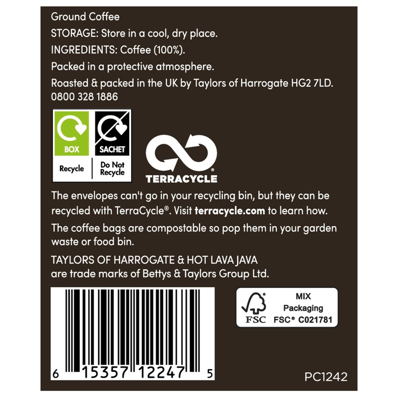 Taylors of Harrogate Hot Lava Java Coffee Bags 10 Enveloped