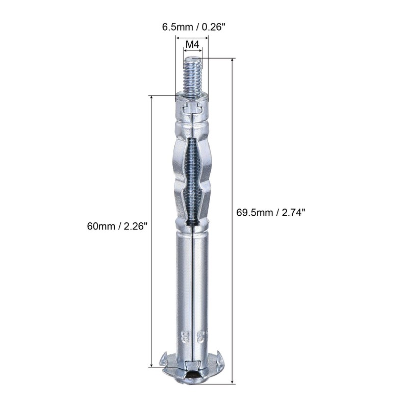sourcing map M4x60mm Hollow Drive Wall Bolt Screws Zinc Plated
