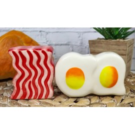 Ebros Gift American Breakfast Bacon And Sunny Side Up Eggs Ceramic Salt And Pepper Shakers