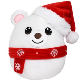 Christmas Stuffed Animal, Polar Bear with Christmas Hat Plush, Cute Plushies for Kids Holiday Decorations and Gifts (Polar Bear)
