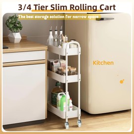 LiWNYRK 3 Tier Narrow Rolling Storage Cart for Laundry Room Organizer & Kitchen Storage, 7.1'' Wide Slim Storage Cart with Wheels and Lockable Casters for Small Space & Between Washer and Dryer, White