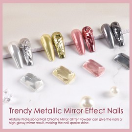 Allstarry Chrome Nail Powder, 4 Colors Metallic Effect Mirror Chrome Powder Pigment Shiny Holographic Manicure Pigment Gold Siver Nail Fine Glitter Dust Kit for Gel Polish Manicure Decoration