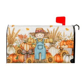 Ancordivo Autumn Pumpkin Scarecrow Mailbox Covers Magnetic Standard Size 21 x 18 Inch Seasonal Fall Thanksgiving Harvest Mailbox Wraps Post Letter Box Cover for Garden Yard Decor