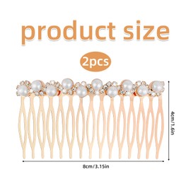 2pcs French Pearl Hair Comb Slides for Women, Pearl Hair Side Comb Pin Decorative, Rhinestone Crystal Bridal Comb Hair Piece Hair Pearls for Women and Girls, Brid Party