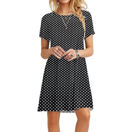 MOLERANI Women's Casual Plain Simple T-Shirt Loose Dress(Polka Dot Black,M)