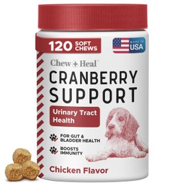Dog UTI Treatment Cranberry Supplement for Dogs, 120 Soft Chews - Natural Urinary Tract Infection Support and Healthy Bladder Control – Made with Echinacea and Vitamin C