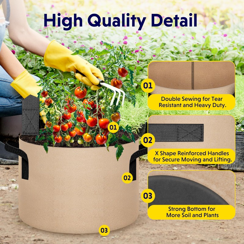 iPower 10-Pack 10 Gallon Plant Bags Heavy Duty Thickened Nonwoven
