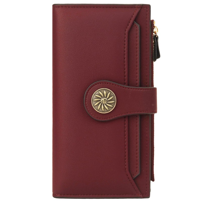 Travelambo Wallets Women RFID Large Capacity Luxury Waxed Leather Clutch