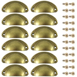 Yosawo Pack of 12 Shell Handle Drawer Handles Cupboard Knobs Retro Cabinet Door Handle for Furniture Crescent Crescent Knob Metal (Brass)