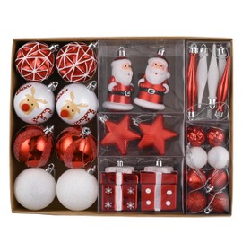 Valery Madelyn Christmas Ornaments Christmas Balls Red White Set of 40 Bells Santa Claus Reindeer Christmas Trees Fashion Red White Ornaments Ornaments Decorations Decorations Ornaments