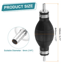 uxcell 6mm (1/4") Rubber Fuel Primer Pump, Fuel Transfer Vacuum Hand Siphon Bulb, One Way Fuel Primer for Gasoline Petrol Marine Diesel Boat Marine Boat, Silver