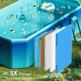 OTIIPOR Foldable Pool, Non-Inflatable Swimming Pool for Kids, Adults and Pets, 116" × 65" × 21" Large Portable Kids Pool with Sturdy Metal Bracket for Outdoor Backyard Garden - Blue