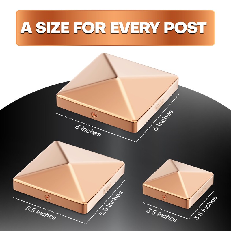 Solid Copper Pyramid Post Cap for 4x4 Wood Posts (3.5"