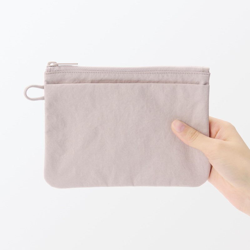 Wrinkle Nylon Flat Pouch, Pink, M, Approx. 7.5 x 5.3