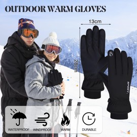 ZOCONE Black Winter Waterproof Gloves Women Men, 5-Finger Adjustable Waterproof Cycling Gloves, -30°C Touch Screen Family Ski Gloves, Winter Thermal Gloves for Cycling Running Hiking Walking Driving