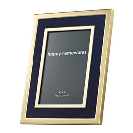 Happy Homewares Modern Brushed Gold Metal and Navy Midnight Blue Velvet Fabric 4x6 Picture Frame| Portrait or Landscape and Table or Wall Mounting
