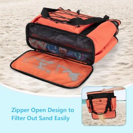 Fasrom Large Mesh Beach Bag with Zipper Bottom, Oversized Family Beach Bag Tote with Wet & Dry Separation for Summer Beach, Pool and Travel (Patent Design), Orange