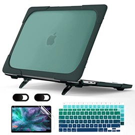 MEEgoodo for MacBook Air 13 inch Case 2020 2019 2018 Release A2337 M1 A2179 A1932 with Touch ID, Heavy Duty Rugged Shockproof Plastic Hard Shell with Fold Kickstand for MacBook Air 13 Retina - Teal