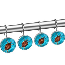12pcs Sea Turtle Shower Curtain Hooks,Decorative Shower Curtain Hanger Rings Roller, Stainless Steel Round Shower Rings Hangers for Bathroom Bedroom, Living Room Decor