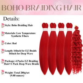 Red Short Braiding Hair Pre Stretched For Boho Braids 16 Inch Knotless Boho Hair For Braiding Synthetic Deep Wave Bohemian Braids non toxic ez braid