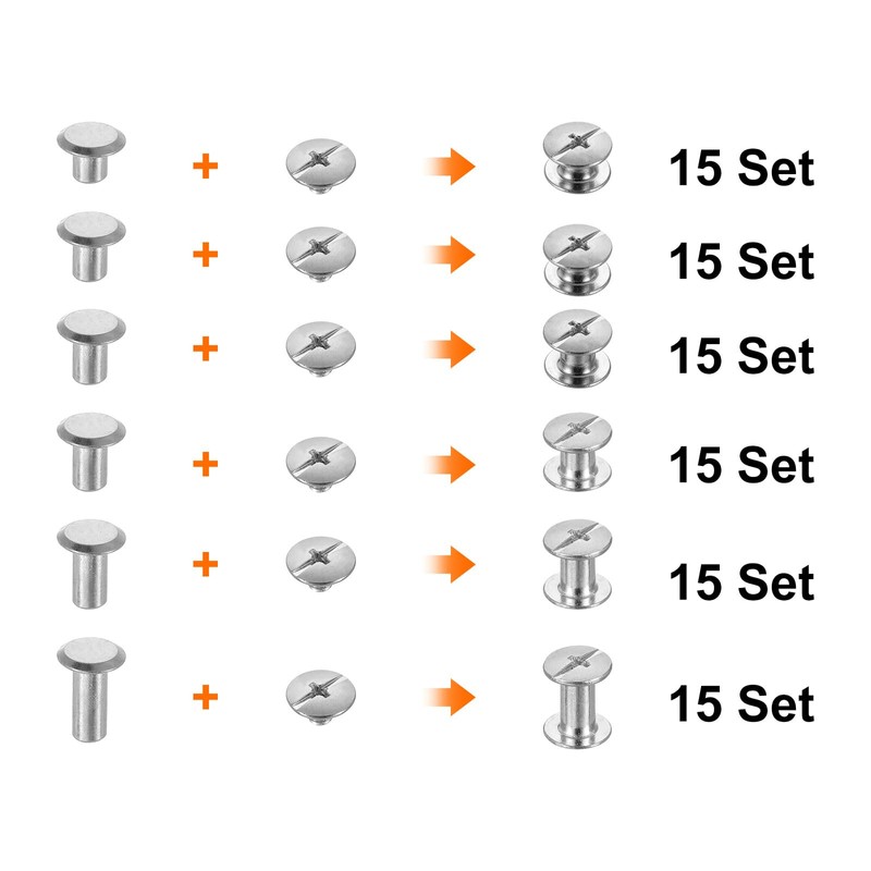 sourcing map 90 Sets Chicago Screw Rivets Metal Phillips Head